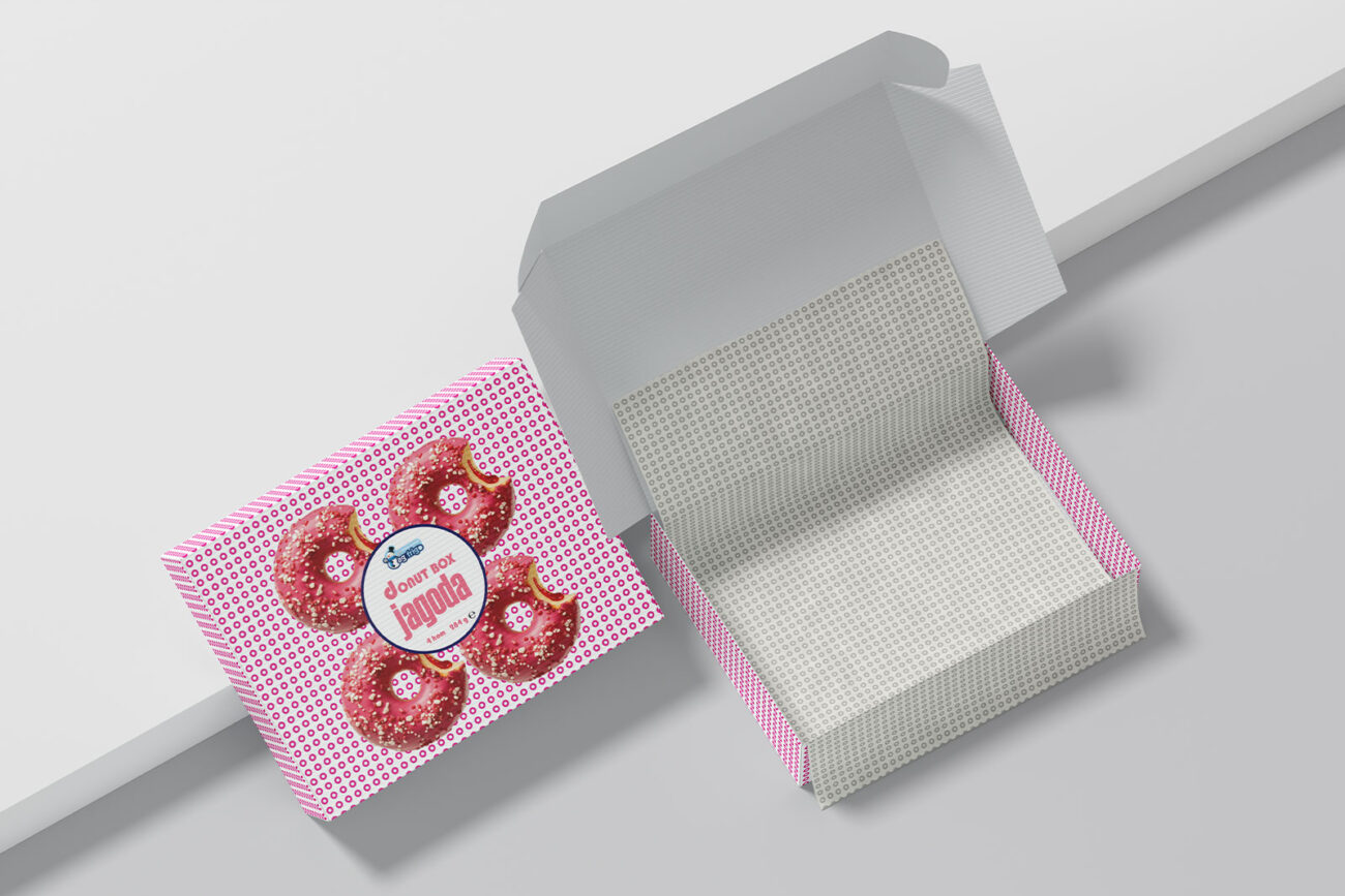 Kutija za krofne. Offset tisak i izrada kutije. Prehrambena ambalaža. Tisak ambalaže. Štampa ambalaže.